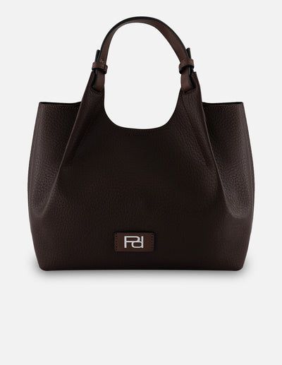 Bolso de mano de piel vegana para mujer color marrón  con detalle Pd