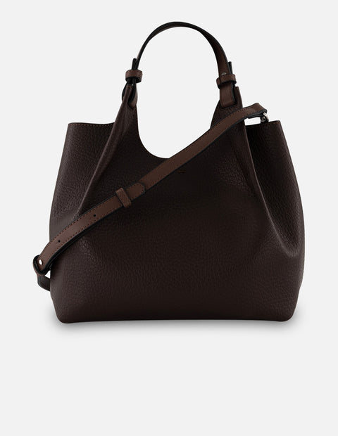 Bolso de mano de piel vegana para mujer color marrón  con detalle Pd