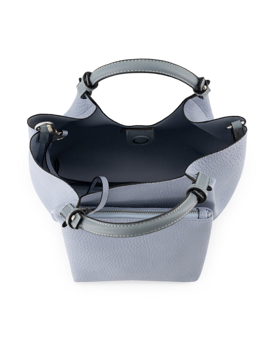 Bolso de mano de piel vegana para mujer color azul con detalle Pd