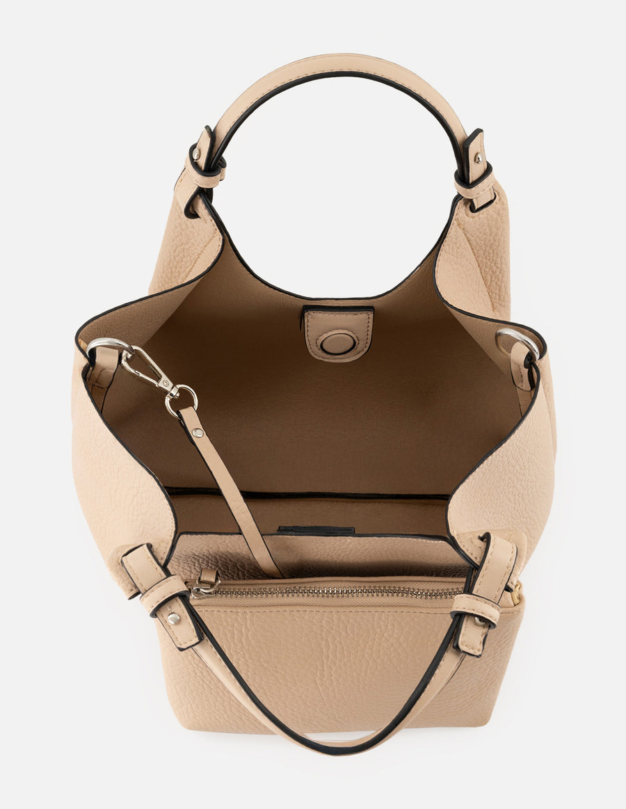 Bolso de mano de piel vegana para mujer color hueso con detalle Pd