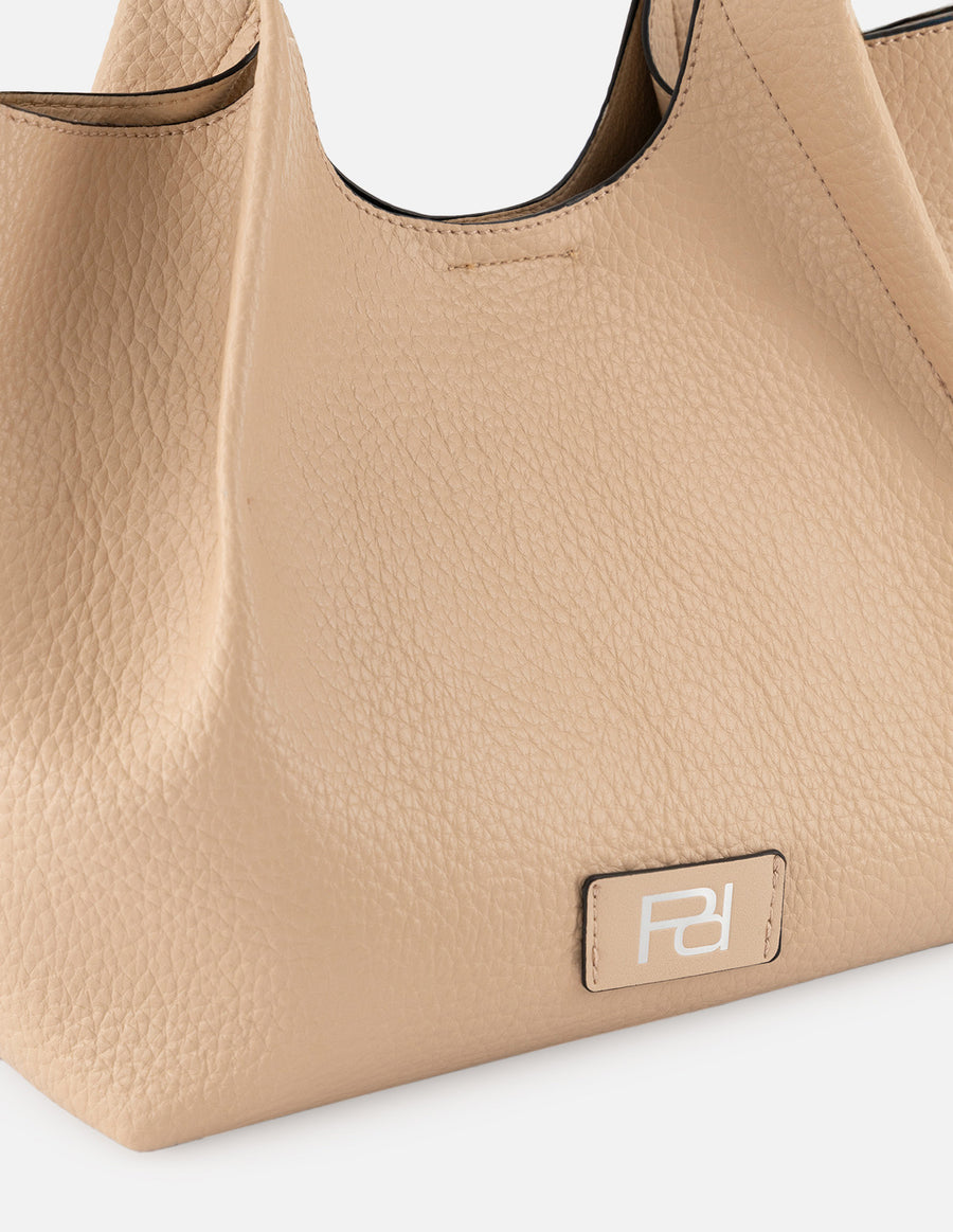Bolso de mano de piel vegana para mujer color hueso con detalle Pd