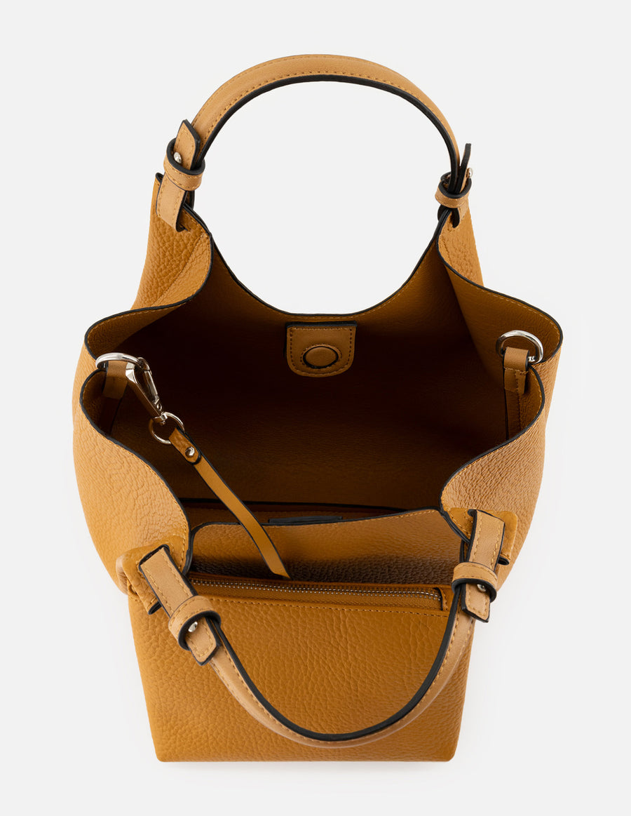 Bolso de mano de piel vegana para mujer color cuero con detalle Pd
