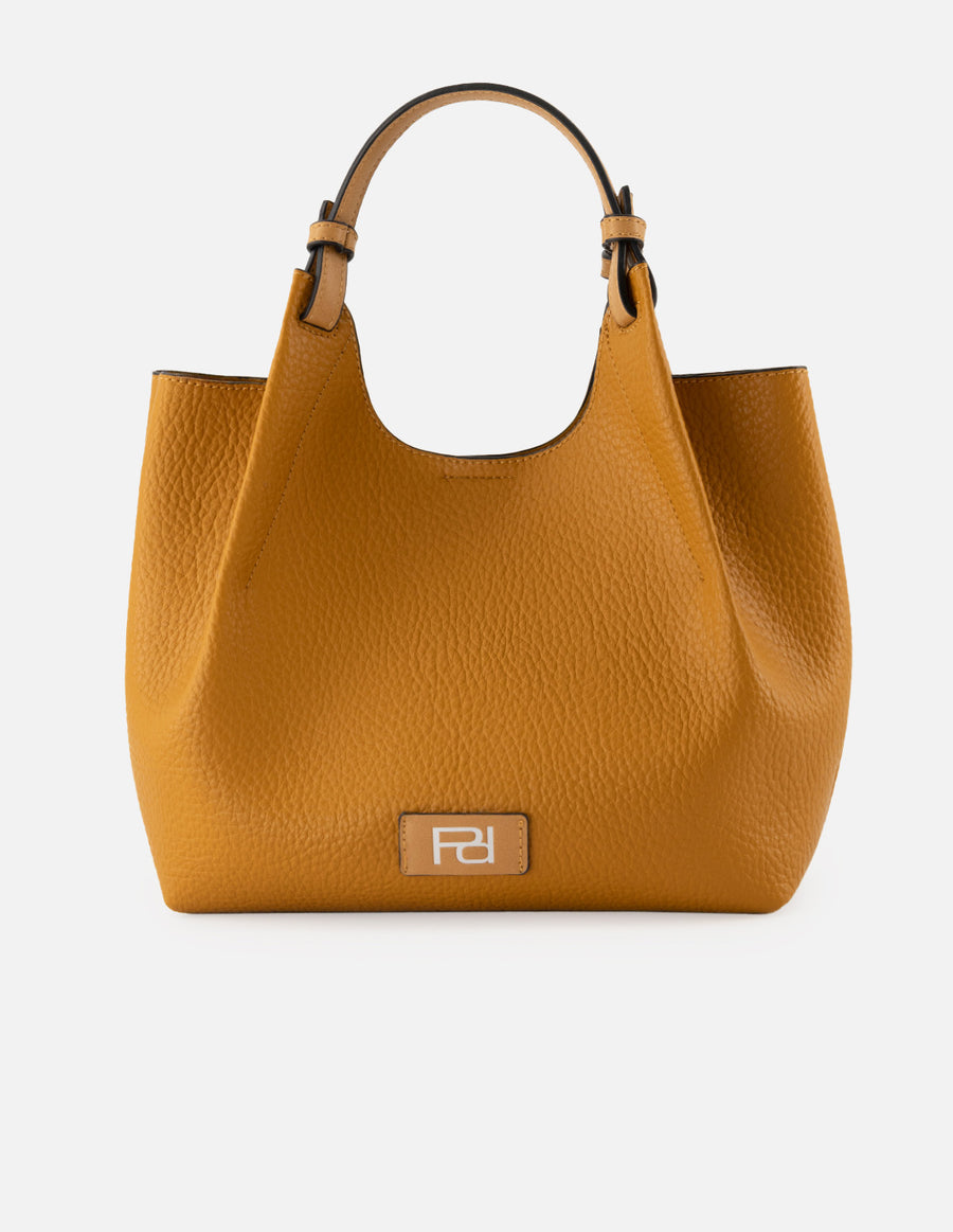 Bolso de mano de piel vegana para mujer color cuero con detalle Pd