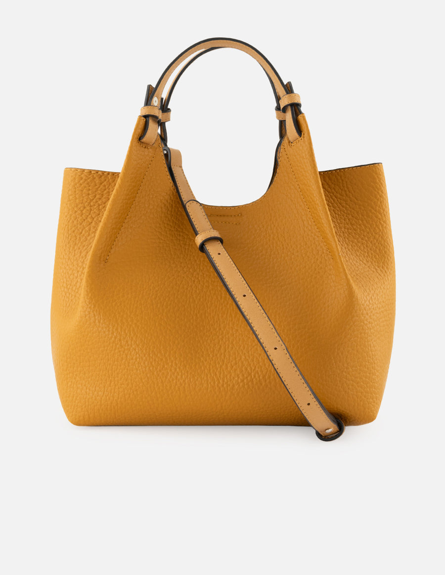 Bolso de mano de piel vegana para mujer color cuero con detalle Pd