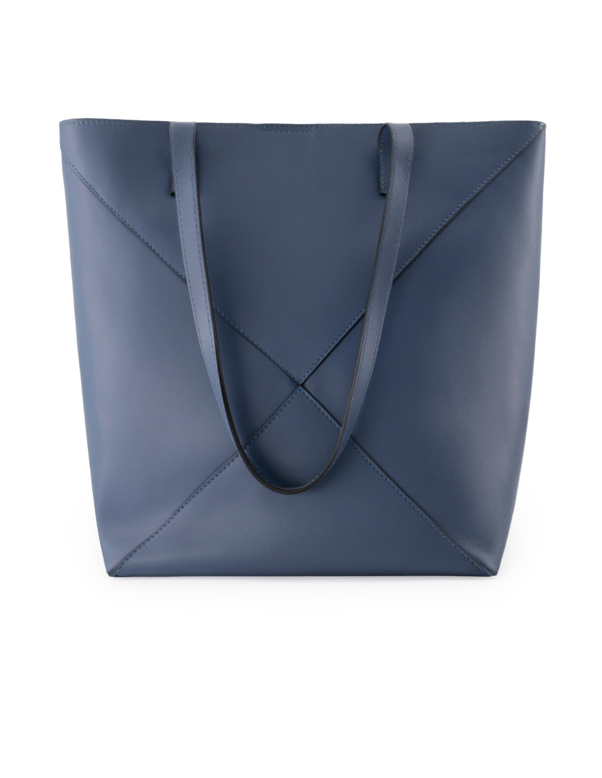 Bolso shopper de piel para mujer color azul con detalles asimétricos