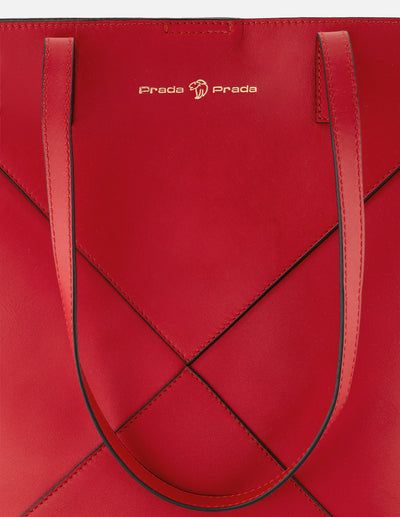 Bolso shopper de piel para mujer color rojo con detalles asimétricos