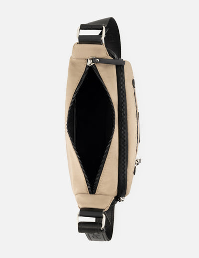 Bandolera de nylon color beige unisex con detalle Pd