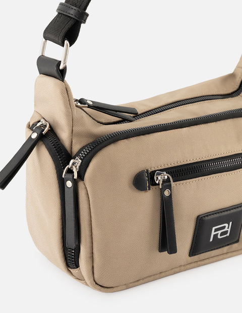 Bandolera de nylon color beige unisex con detalle Pd