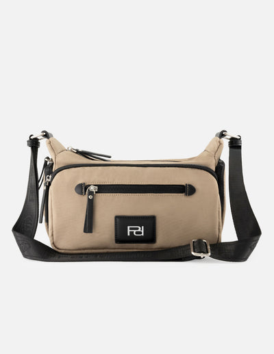 Bandolera de nylon color beige unisex con detalle Pd