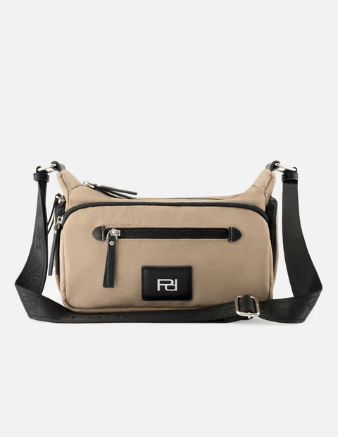 Bandolera de nylon color beige unisex con detalle Pd