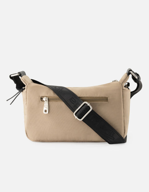 Bandolera de nylon color beige unisex con detalle Pd
