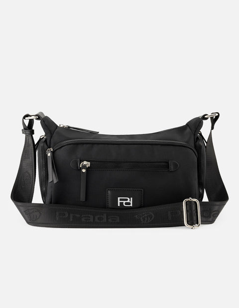 Bandolera de nylon color negro unisex con detalle Pd