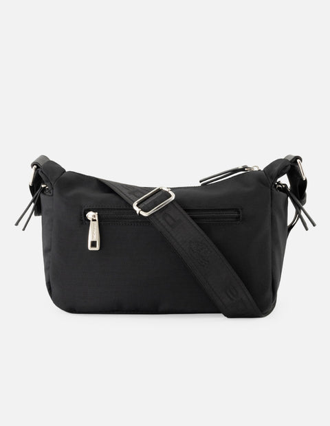 Bandolera de nylon color negro unisex con detalle Pd