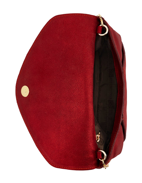 Clutch rojo en ante con glitter para mujer con herrajes dorados