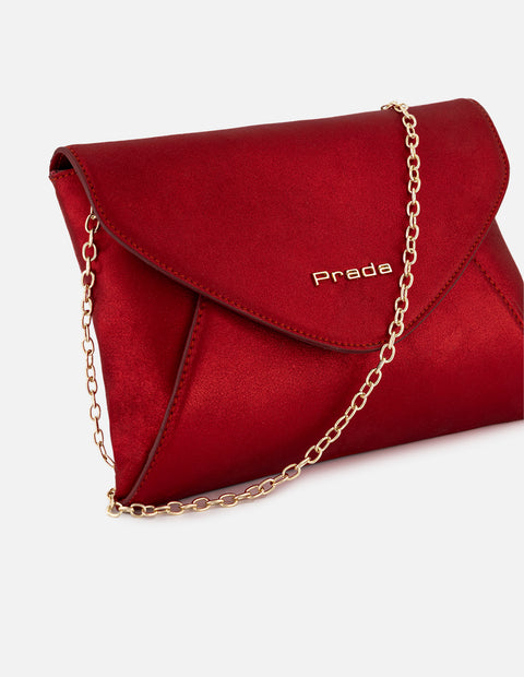 Clutch rojo en ante con glitter para mujer con herrajes dorados