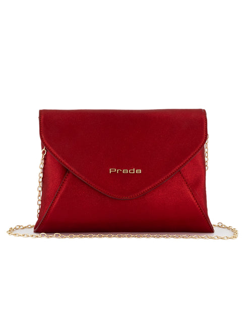 Clutch rojo en ante con glitter para mujer con herrajes dorados