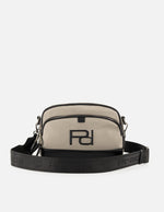 Bandolera gris en nylon para mujer con logo Pd y piel vegana