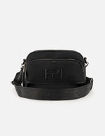 Bandolera negra en nylon para mujer con logo Pd y piel vegana