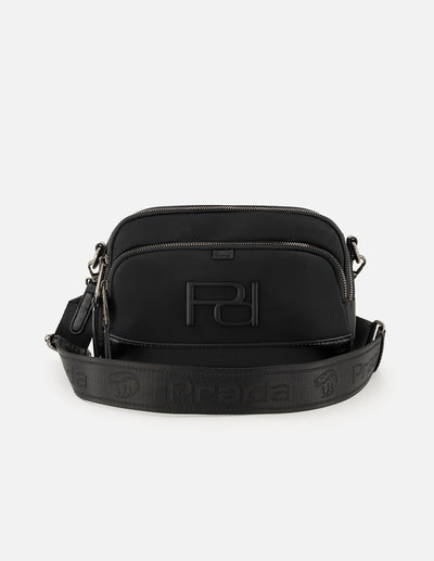 Bandolera negra en nylon para mujer con logo Pd y piel vegana