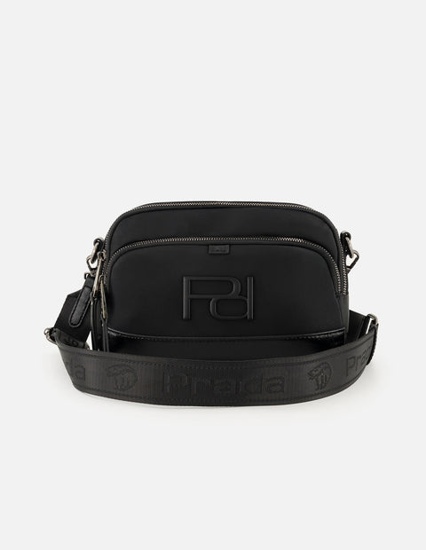 Bandolera negra en nylon para mujer con logo Pd y piel vegana