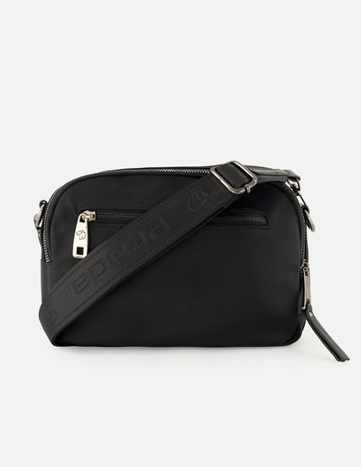 Bandolera negra en nylon para mujer con logo Pd y piel vegana