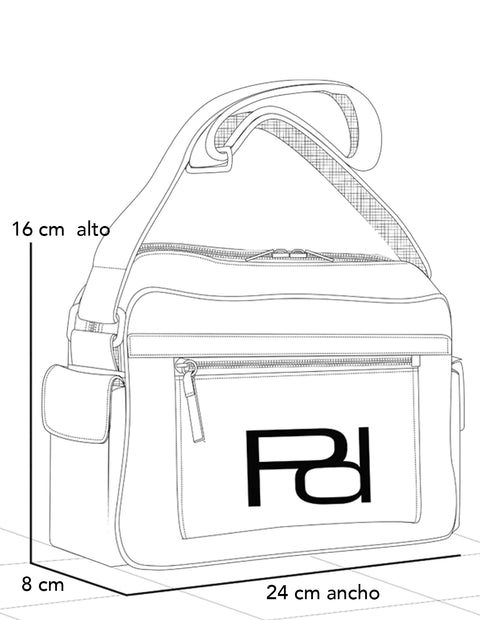 Bandolera gris en nylon para mujer con logo Pd y piel vegana