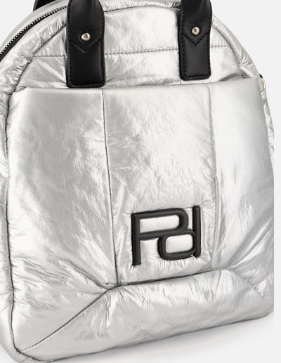 Mochila color plata nylon de mujer multifuncional capitonada
