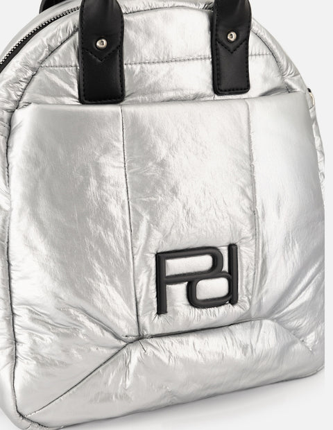 Mochila color plata nylon de mujer multifuncional capitonada
