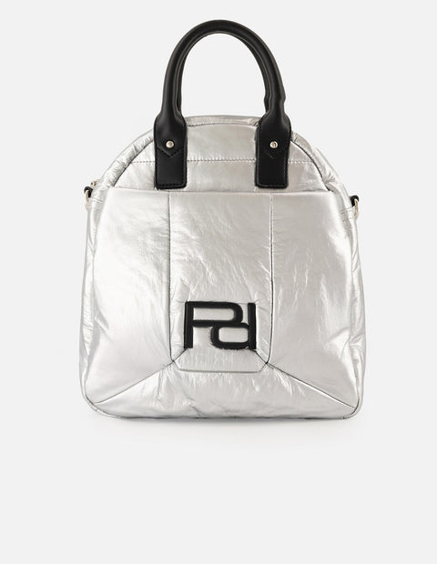 Mochila color plata nylon de mujer multifuncional capitonada