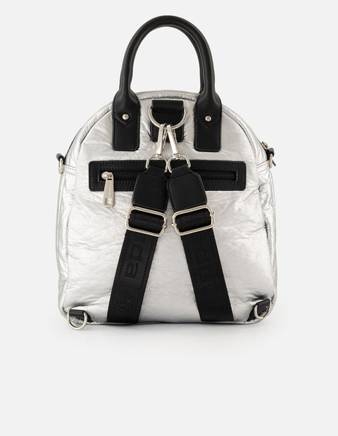 Mochila color plata nylon de mujer multifuncional capitonada