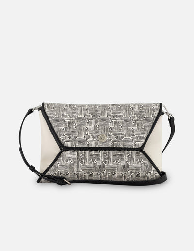 Clutch blanco en piel para mujer con estampado tipo laberinto