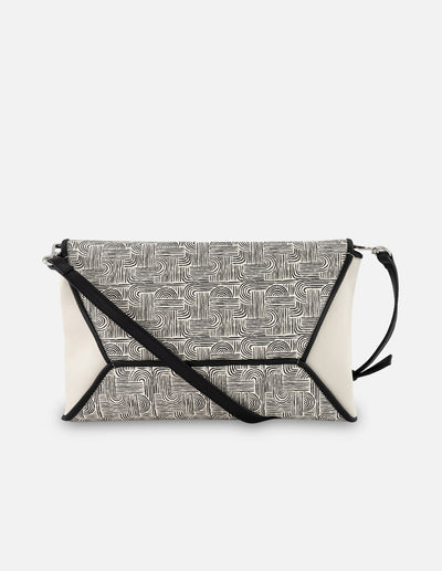 Clutch blanco en piel para mujer con estampado tipo laberinto