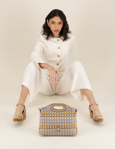 Bolso multicolor en textil para mujer con tejido crochet