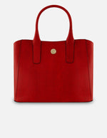 Satchel rojo piel tipo tejus para mujer con acabado brillante