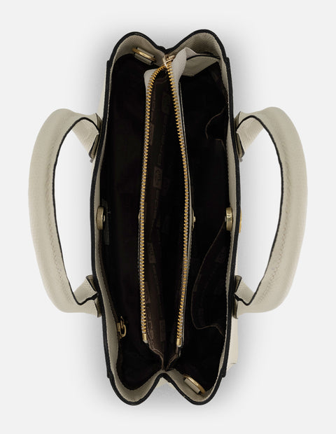 Satchel blanco piel tipo tejus para mujer con acabado brillante