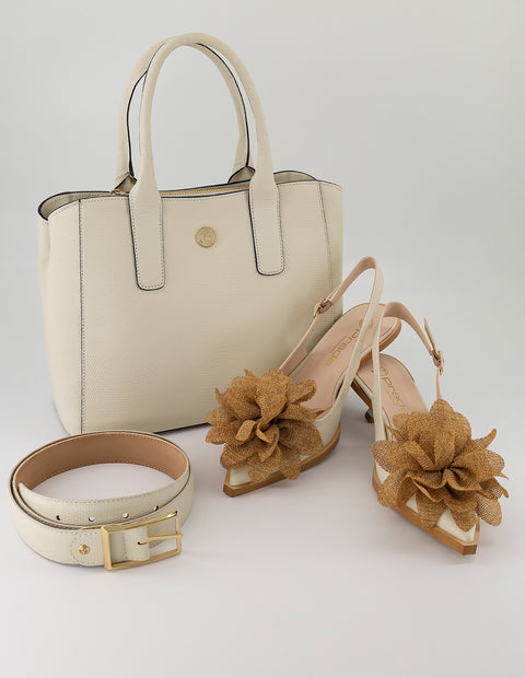 Satchel blanco piel tipo tejus para mujer con acabado brillante