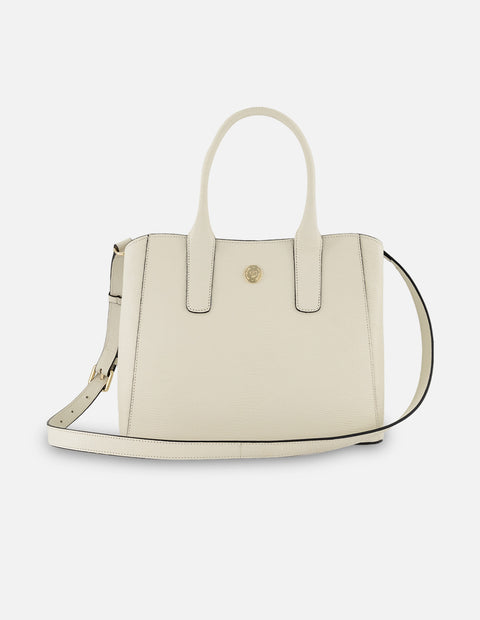 Satchel blanco piel tipo tejus para mujer con acabado brillante