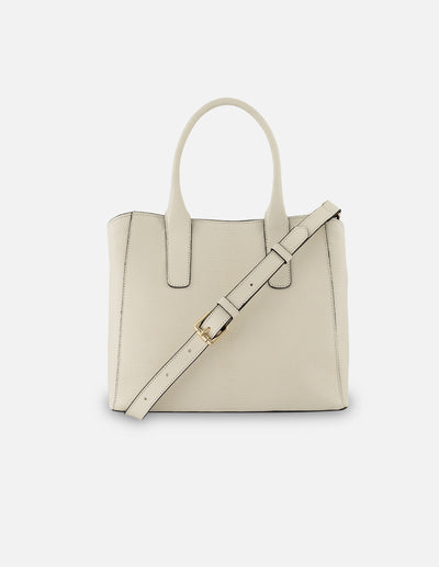Satchel blanco piel tipo tejus para mujer con acabado brillante