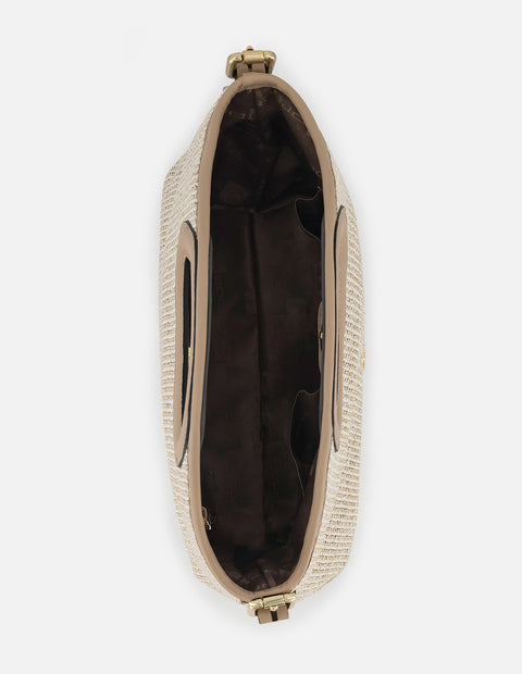 Bolso de mano beige en rafia para mujer con tejido tipo cesta