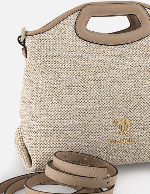 Bolso de mano beige en rafia para mujer con tejido tipo cesta