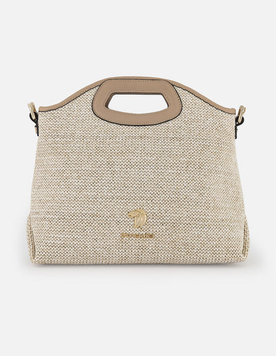 Bolso de mano beige en rafia para mujer con tejido tipo cesta