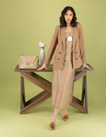 Bolso de hombro en rafia color cuero para mujer con tejido canasta