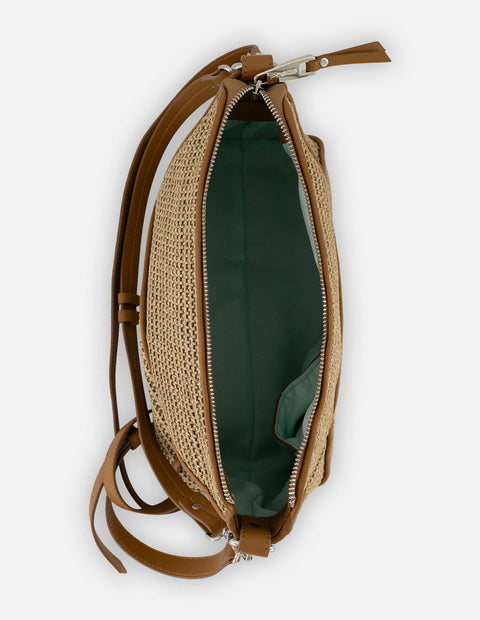 Bolso de hombro en rafia color cuero para mujer con tejido canasta