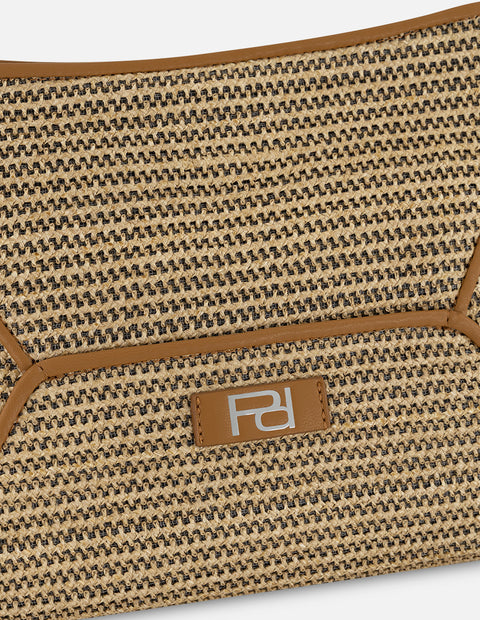 Bolso de hombro en rafia color cuero para mujer con tejido canasta