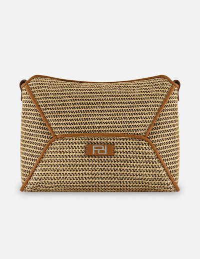 Bolso de hombro en rafia color cuero para mujer con tejido canasta