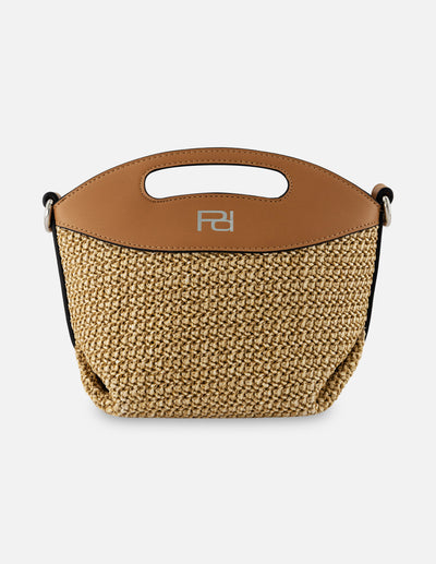 Bandolera en rafia color cuero para mujer con tejido tipo cesta