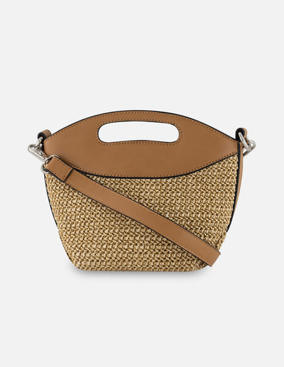 Bandolera en rafia color cuero para mujer con tejido tipo cesta