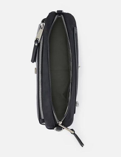 Bandolera negra en nylon para mujer con detalles en piel vegana