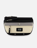 Bandolera negra en nylon para mujer con detalles en piel vegana