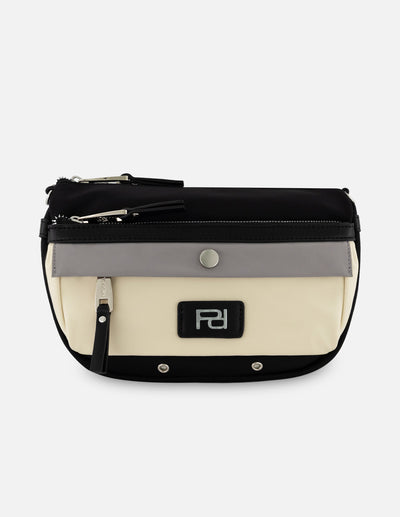 Bandolera negra en nylon para mujer con detalles en piel vegana